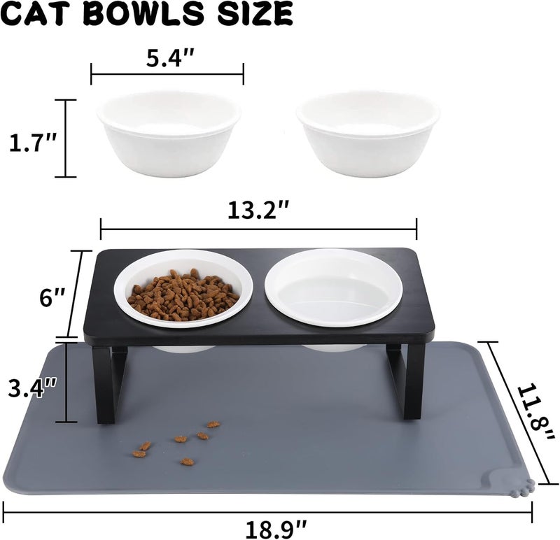 Summark Elevated Whisker Friendly Cat Bowls, 15 Tilted Stand Anti Vomiting Raised Dishes for Food and Water,2 Ceramic Bowls for Cats and Puppy,Black - Image 5